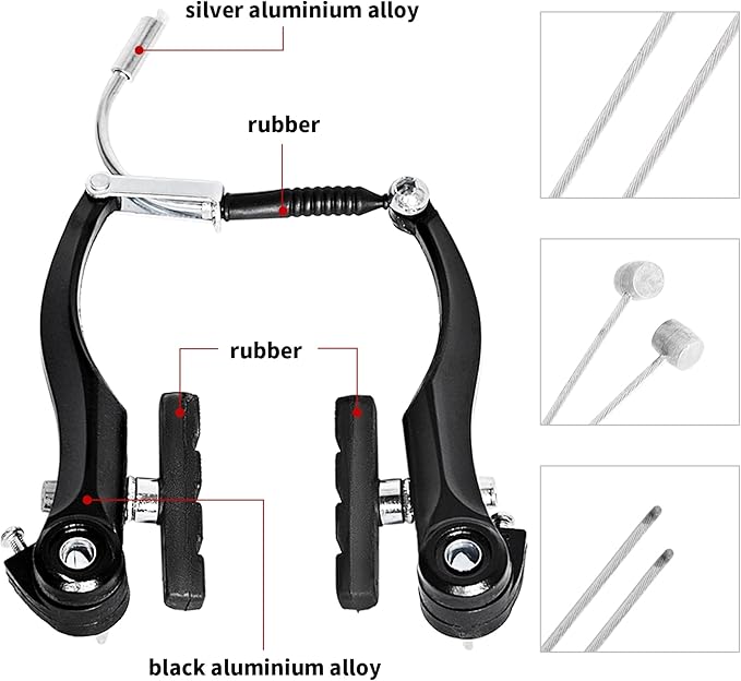 Complete Bike Brakes Set, Universal Bike Front and Rear MTB Brake, Inner and Outer Callipers Cables Lever Kit with Multi-Tool Wrenches Black