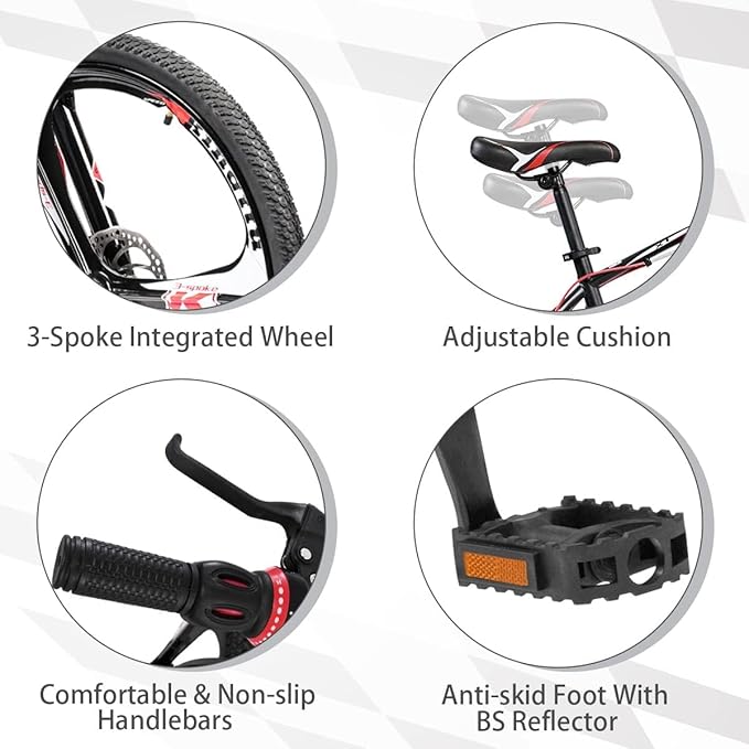 26" Mountain Bike, 7-Speed Lightweight High-Carbon Steel Frame, V Brakes & Front Suspension - Adjustable Ergonomic Seat for Men & Women(Quick Assembly, Multiple Colors)