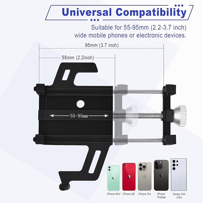 NineLeaf 10PK Bike Phone Mount Holder, Aluminum Motorcycle Phone Mount, Handlebar Mounted Cell Phone Holder for Bike, Camera Friendly, Rotatable, Universal Bicycle Phone Mount for 2.2-3.7 Inch Phones