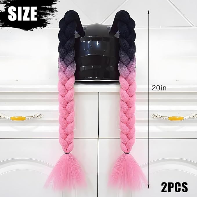 Helmet Pigtail Braids, 2PCS Motorcycle Helmet Ponytail Hair Tails Braid with Detachable Suction Cup, Hel-met Not Included, Bike Decoration Accessories, Universal for Bicycle Motorbike (Style4)