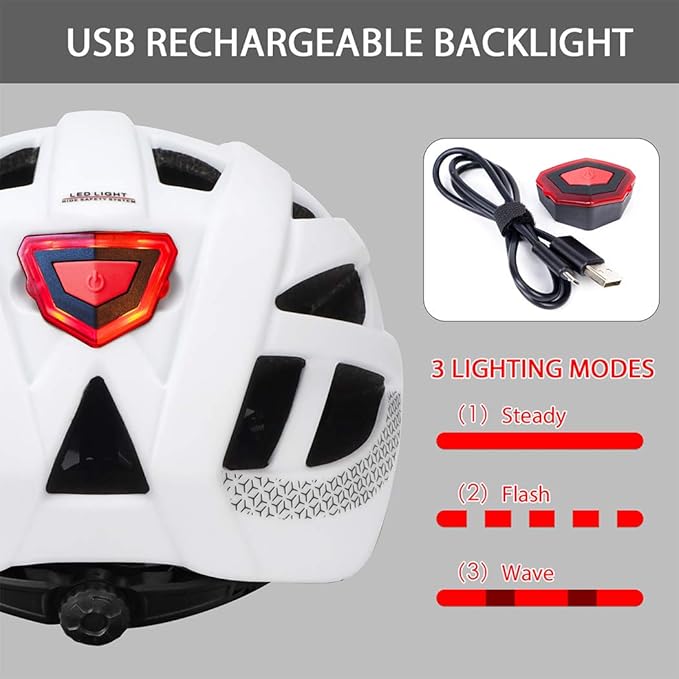Adult-Men-Women Bike Helmet with Light - Mountain Road Bicycle Helmet with Replacement Pads & Detachable Visor