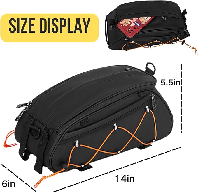 Rear Bike Rack bag,Bicycle Trunk Pannier Saddle Seat Bag Bike Accessories with shoulder strap large capacity Waterproof Reflective Bicycle Frame Bag Panniers for riding black