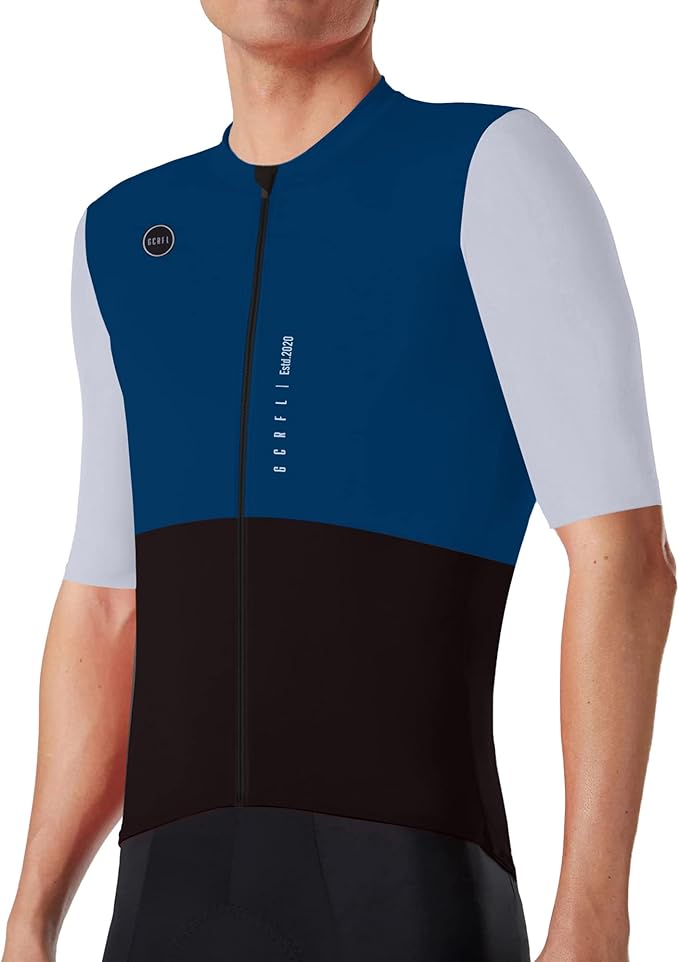 GCRFL Cycling Jersey Men Shorts Sleeves Road Bike Jersey Bicycle Tops Shirt, Zipper Pocket UPF 50+ Lightweight PRO Race Fit