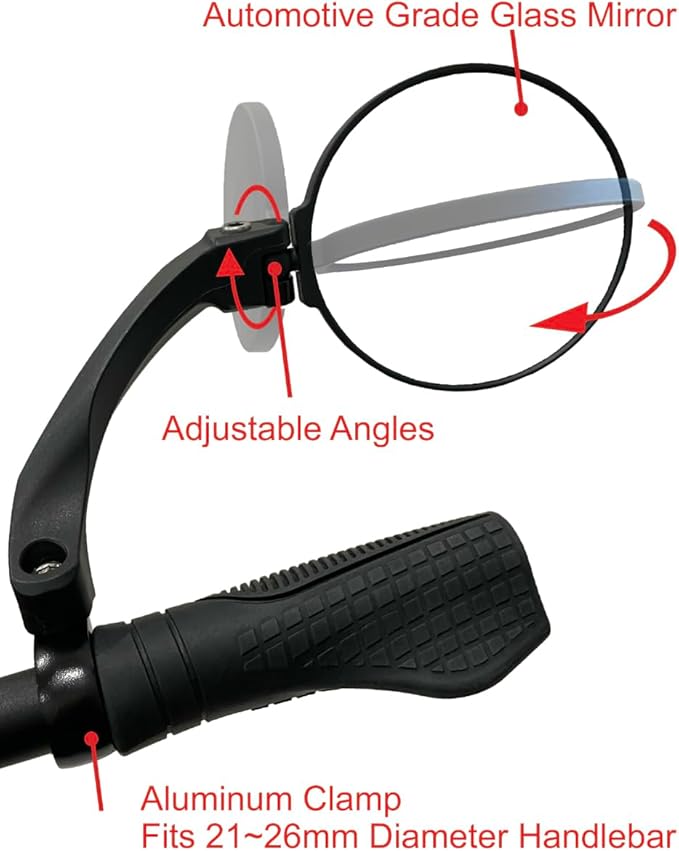 afny NEW Handlebar E-Bike Mirror, Round Large Surface, HD Automotive Grade Glass Bicycle, Safe Blast-Resistance Cycling, HF-M958-FR01 (Silver Right)