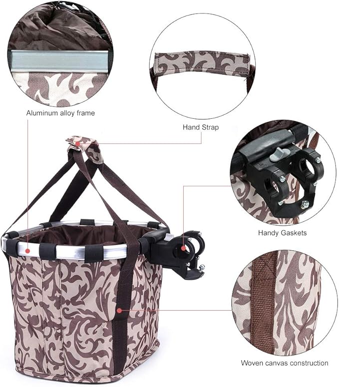 Lixada Bike Basket, Small Pet Cat Dog Carrier Bicycle Handlebar Front Basket Folding Detachable Removable Easy Install Quick Released Picnic Shopping Bag, Max. Bearing: 11lbs