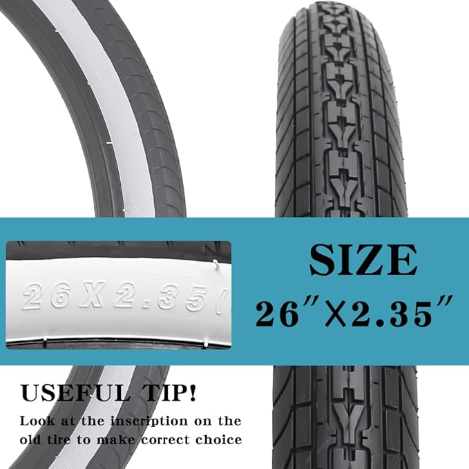 SIMEIQI 26x2.35 20x2.35 Inch Cruiser Beach Bike Tire Black White Wall or Brown Cream Wall Folding Replacement Bicycle Tire for Hybrid City Commuter Trail