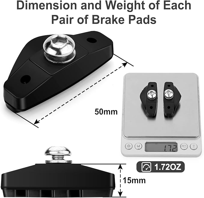 NUWAB 2 Pairs Premium Bike Brake Pads, Professional Caliper Brake Pads for Road Bicycle, Bike Brake Blocks of 50mm, Come with Allen Wrench