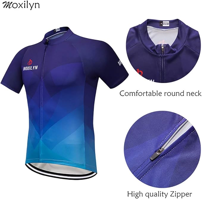 MOXILYN Men's Cycling Jersey Full Zip Riding Clothing Mountain Bike Tops Quick Dry - Bike Shirts