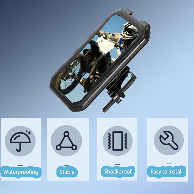 Motorbike Phone Holder Waterproof with USB Sockets - 360° Rotatable Adjustable Bike Phone Mount with Fully Enclosed Design, Access for 4-7" Smartphone