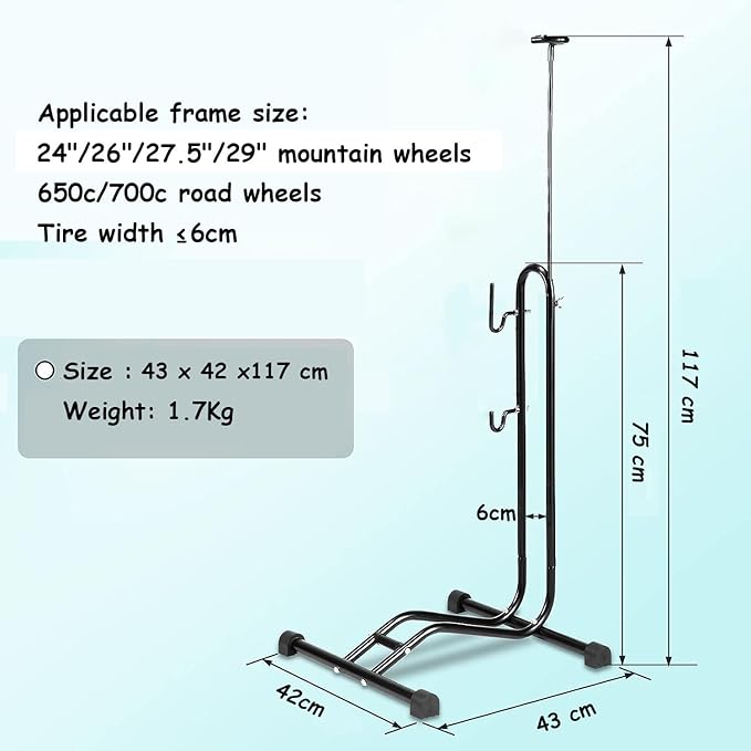 3 in 1 Bicycle Floor Stand - Freestanding Upright Parking Storage Rack, Space Saver, Suitable for Mountain Bike, Road Bike, Max Wheel Diameter 27.5 Inches