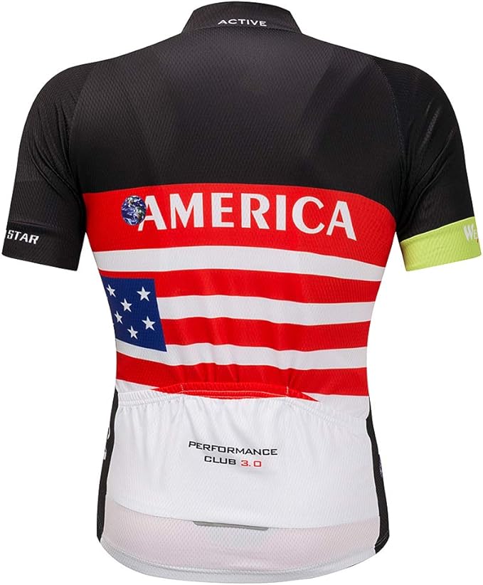 Cycling Jersey Short Sleeve USA Style Bike Tops with Pocket Reflective Stripe