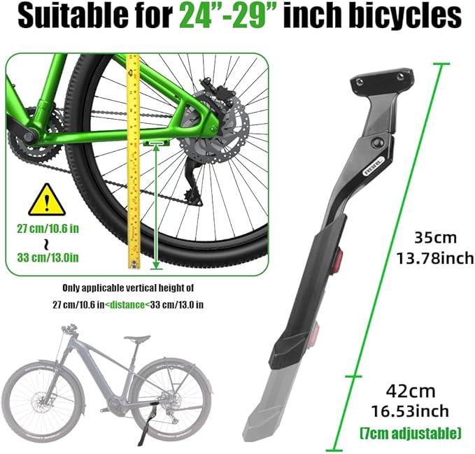 RBRL Bike Kickstand, 40 mm Hole Spacing Bike Stand, Aluminum Alloy Heavy Duty Load 100lbs, Non-Slip Bicycle Stand, Height Adjustable for 24-29 inch Mountain Bike, E-Bike