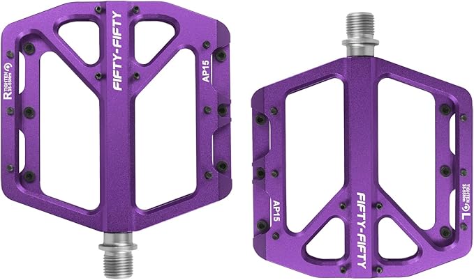 FIFTY-FIFTY Mountain Bike Pedals, Non-Slip and Aluminum Alloy Bicycle Flat Pedals, 9/16" Sealed Bearing, Lightweight and Wide Platform for All Mountain, Enduro, Downhill, E-Bike, MTB