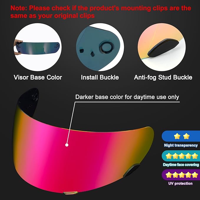 PSLER Qualifier Visor- Qualifier DLX Helmet Visor Motorcycle Face Shield Accessories Replacement for Bell Qualifier/Star/Vortex/RS-1/Revolver,Deep Rose Red