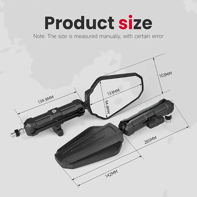 Adventure Motorcycle Mirrors, Foldable Motorbike Rear View Side Mirror with 7/8" Handlebar Mount 8mm 10mm Screws, Universal Motorcycle Mirror Fit for Scooter Moped Dirt Bike Quad Scooter Electric Bike