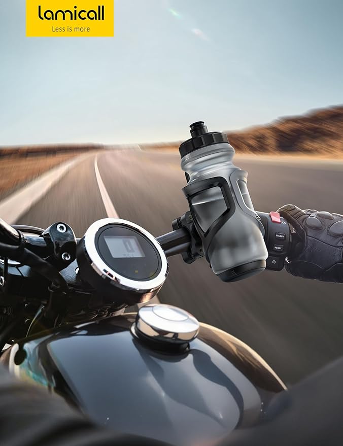 Lamicall Bike Water Bottle Holder - [Tracker Storage] [for Handlebar & Frame] Bike Cup Holder, Bicycle Drink Cage, Cycling Water Bottle Cage with Screws Tool, Gifts for 2.28-3.39" Diameter Bottles