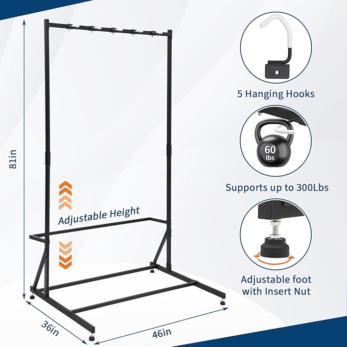 Freestanding Bike Stand for Garage, 5 Bike Storage Rack Vertical Bike Storage Stand Heavy Duty Bike Floor Stand, Adjustable Height, Up to 300Lbs, for Backyards, Basements, Storefronts, Workplaces