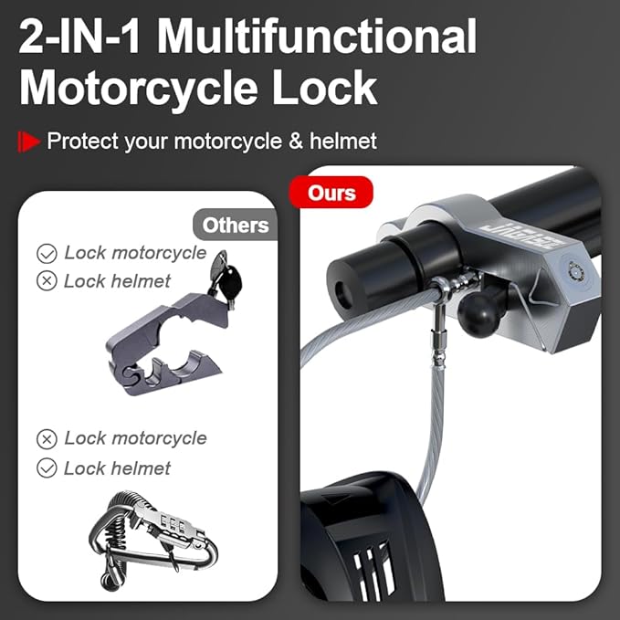 Motorcycle Lock Combo - Helmet & Brake Lock for Motorcycles, Mopeds, Scooters, ATV, Dirt Bikes & Street Bikes