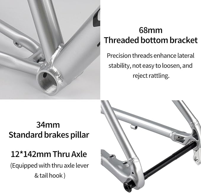 700C Racing Road Bike Frameset 48cm 50cm Aluminum Alloy Disc Brake Bike Frame Thru Axle F12*100MM R12*142MM BSA BB68mm Carbon Fibre Rigid Fork(Silver,50cm)