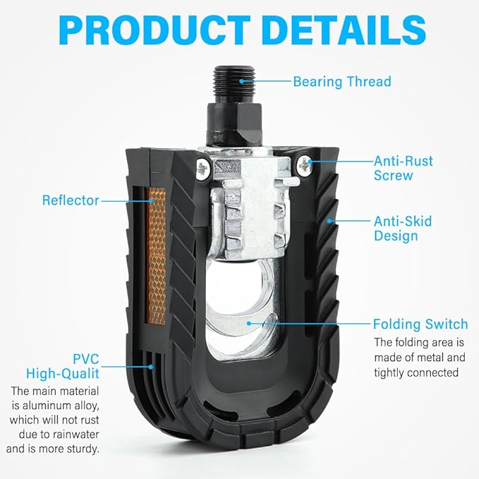 Folding Bike Pedals Mountain Bike Pedals Aluminum Alloy Bicycle Platfor-m Pedal with Reflective Strips,Non-Slip Wide Flat Cycling Pedal for E-Bike,Urban Commute,MTB Bikes