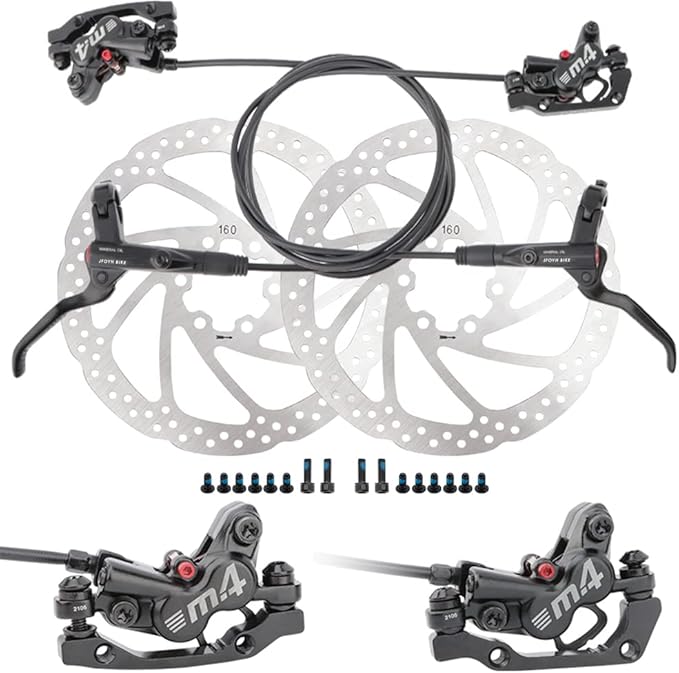 JFOYH 4-Piston MTB Hydraulic Brake Set with 160mm Floating Disc Rotors, Front and Rear Hydraulic Disc Brake Kit for MTB(Pre-Bled, Included Original Pads)