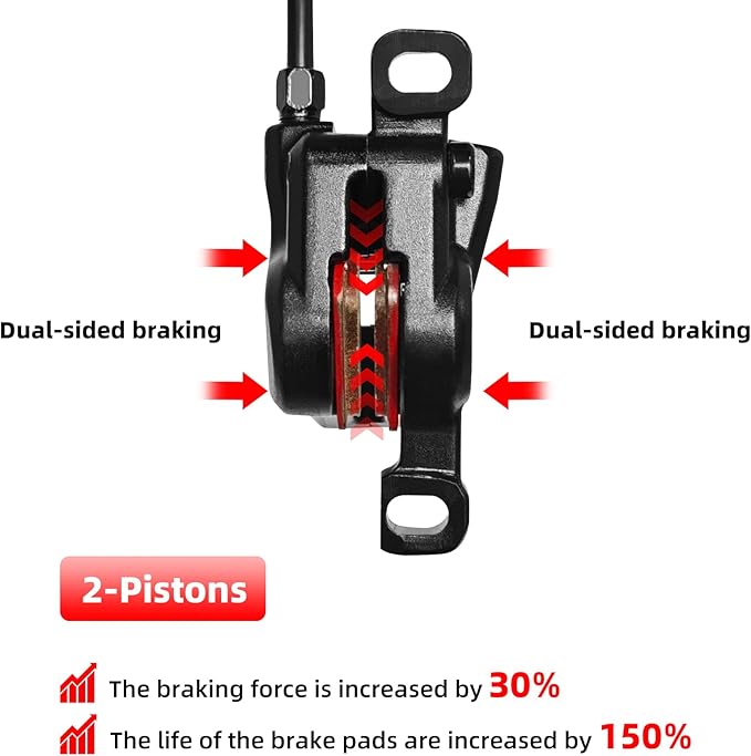 2-Pistons MTB Disc Brake Set Hydraulic Disc Brake Kit Left Rear Right Front with 160mm Rotors Aluminum Alloy Hydraulic Brake Fit for Mountain Bike E-Bike Fat Bike (Black)