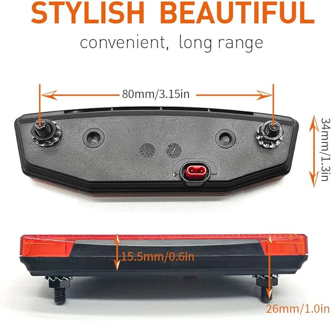 Ebike Rear Tail Light,Ebike 6V-60V LED Riding Tailight,Motorcycle Led Light Equipment Waterproof Connector for Electric Bike Accessories