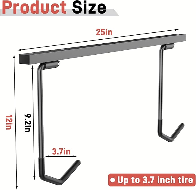 Ultrawall Ceiling Bike Rack for Garage, Indoor Bike Storage Hanger for up to 2 Bikes (Horizontally), 4 Bikes (Vertically) with Adjustable Cycling Hooks, 25 Inch