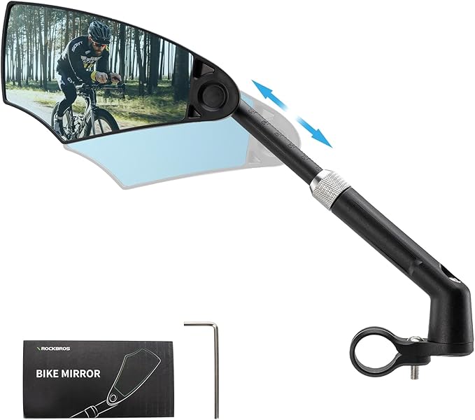 ROCKBROS Bike Mirrors for Handlebars, HD Anti-glare & Scratch Resistant Rear View Bicycle Mirrors, Foldable, Retractable & Adjustable Mount for 21-24cm Handlebar, Ebike, Escooter Accessories (Left)