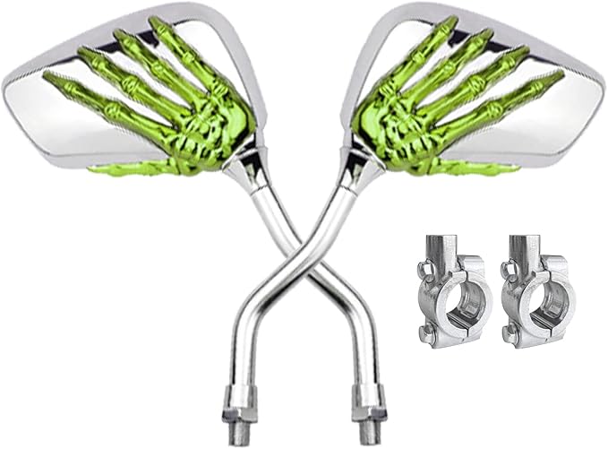 Pairs of Distinctive Skull Skeleton Hand Bicycle Mirror, Rearview Side Mirror Handlebar Mirror Mount Holder Clamp Adaptor 10mm for Scooter Moped Bike Standard Bike Motorcycle