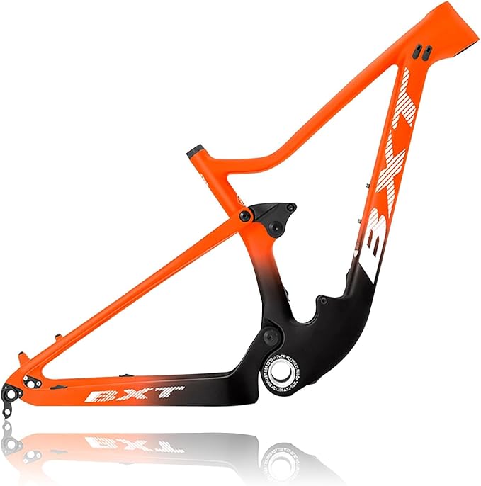 29er Full Suspension Mountain Bike Frame 16/17/19/21inch Carbon Disc Brake Bike Frame XC Soft Tail Enduro Frame Thru-Axle 12 * 142MM/Quick Release 9 * 135MM Travel 100mm(Orange,29 * 19")