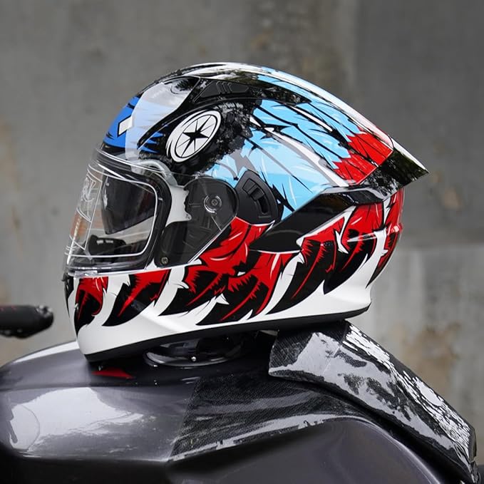 VCOROS Full Face Dual Visor Motorcycle Helmet for Adults Motorbike Street Bike Racing Helmets X9 DOT Approved with Black Visor