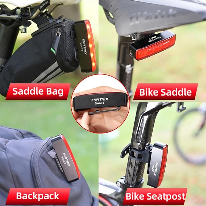 ENFITNIX XlitET Bike Tail Light,Brake Sensing,Auto On/Off,50 Lumen Ultra Bright Rear Bike Light,USB-C Rechargeable LED Bicycle Tail Lights,IPX5 Waterproof,Cycling Accessories Lights for Night Riding.