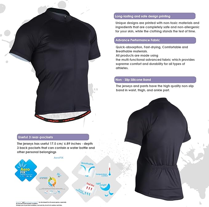 Men's Cycling Bike Jersey Short Sleeve Moisture Wicking, Breathable, Quick Dry Biking Shirt with 3 Rear Pockets