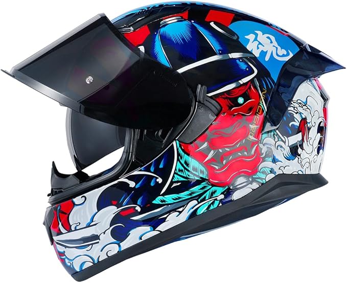 HAX Obsidian Full Face Dual Visor Adult Motorcycle Helmet for Motorbike Street Bike with Pinlock Ready DOT Approved Samurai Red S