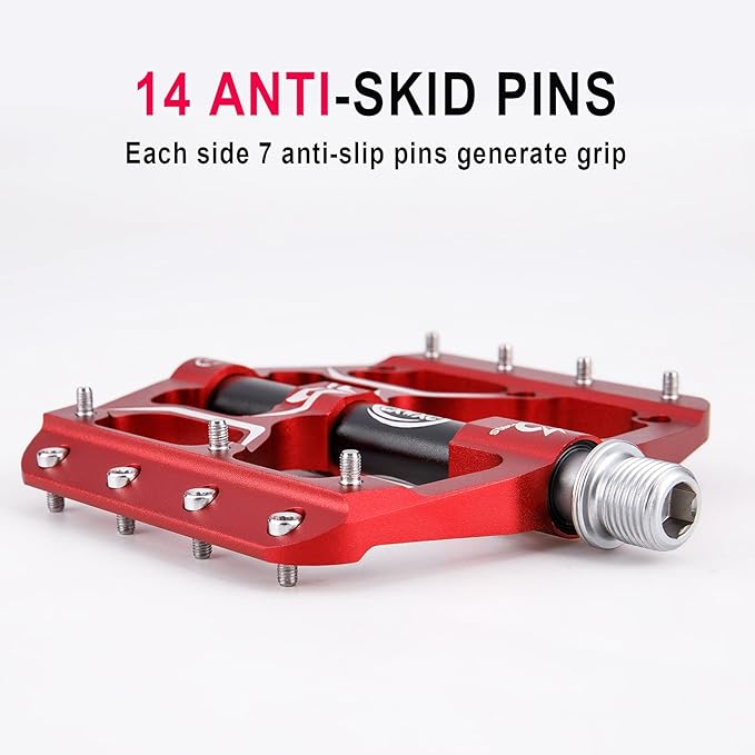 Road/Mountain Bike Pedals - 3 Bearings 9/16” Aluminum Alloy Bicycle Pedals - Mountain Bike Pedal with Removable Anti-Skid Nails