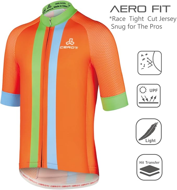 CEROTIPOLAR Snug Fit Men AirCool Cycling Jersey Bike Shirts UPF50+,PRO Dry Fit Light Weight Fabric