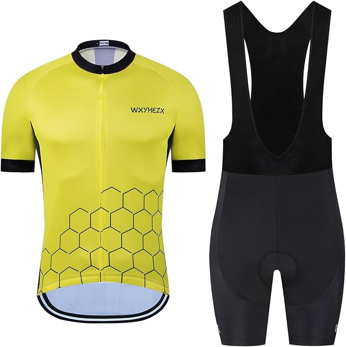 Men's Cycling Jersey Set Road Bike Shorts Sleeves Jersey Zipper Pokcet Bib Shorts with 20D Gel Pad Biking Clothing Sets