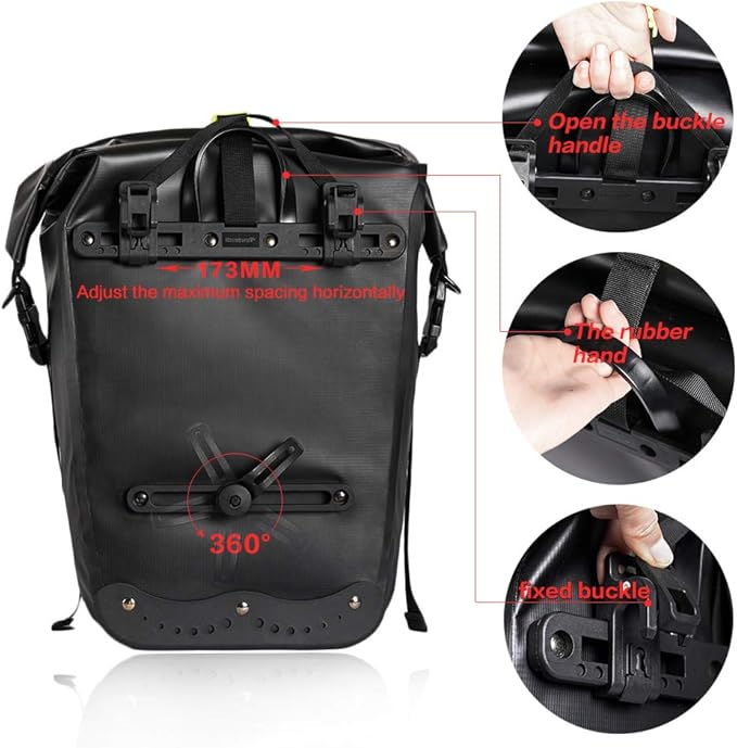 Rhinowalk Bike Pannier Bag Waterproof Bike Bag 23L for Bicycle Cargo Rack Saddle Bag Shoulder Bag Laptop Pannier Rack Bicycle Bag Professional Cycling Accessories-Black