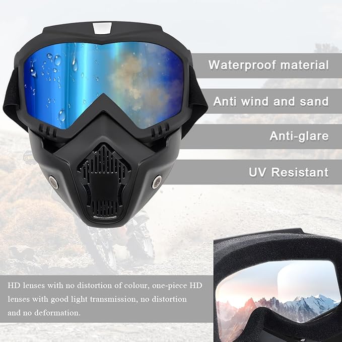 Motorcycle Helmet Goggles, Fog-Proof Goggle Face Protection Mask, Riding Racing Goggles For Men Women (Ice Blue)
