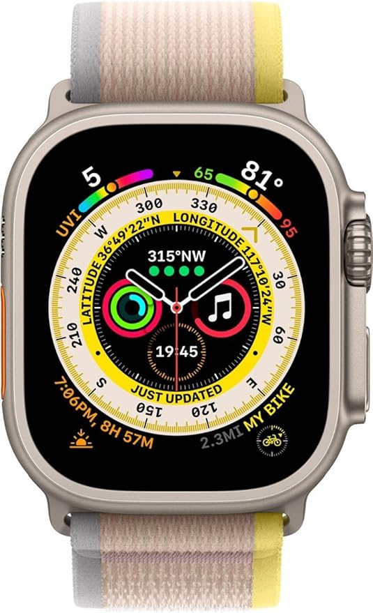 Apple Watch Ultra [GPS + Cellular 49mm] Titanium Case with Yellow/Beige Trail Loop, S/M (Renewed)