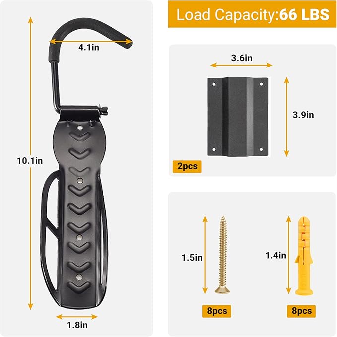 Bike Wall Mount Bike Rack Garage for Mountain Road Bikes Bicycles, Vertical Bike Rack with Screws and Tire Tray Hold up to 60lbs for Garage, Shed, Indoors- (2 Sets)