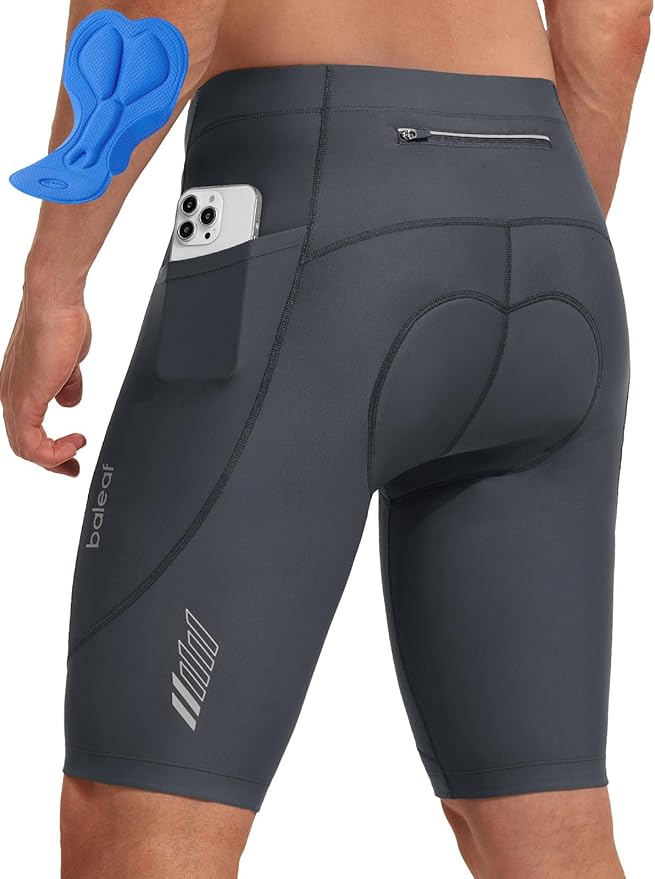 baleaf Men's 4D Padded Bike Shorts Cycling Zipper Pockets Biking Bicycle Mountain Riding Biker Cycle UPF 50+