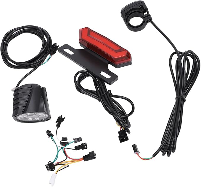 Electric Bike Light Set, Powerful LED Front Rear Warning Lights Kit with 5 Pin Switch Button, for Most Electric Folding Bikes