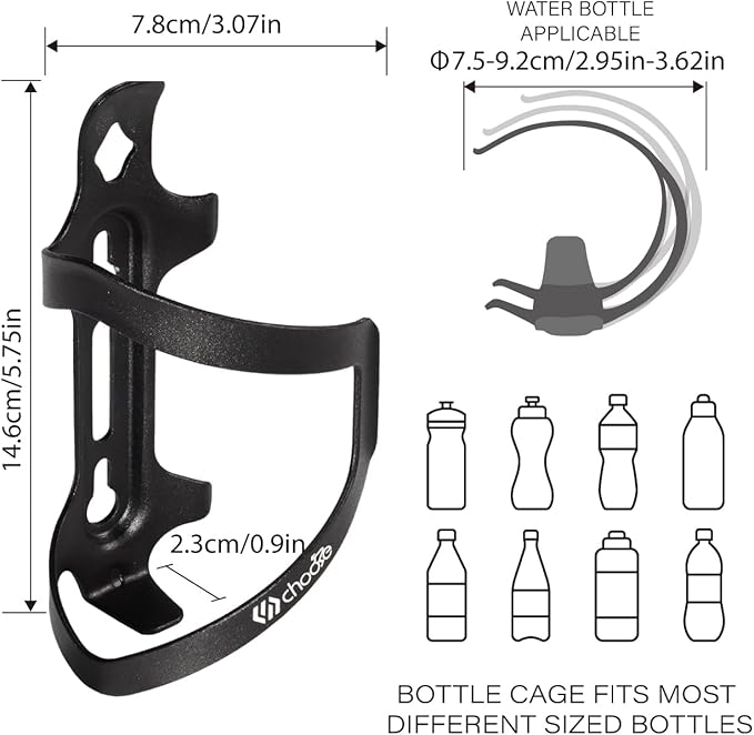 Chooee Bike Water Bottle Holder Aluminum, Bicycle Water Bottle Cage for Road Bikes Mountain Bikes Black 2-Pack