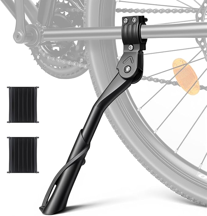 WSDCAM Bike Kickstand for Adult Bike, Adjustable Rear Side Bike Kick Stand for 24”-29" for Bicycles, Aluminum Alloy Sturdy Non-Slip Wider Base Stands For Mountain Bikes, Road Bikes, Cargo bicycle etc.