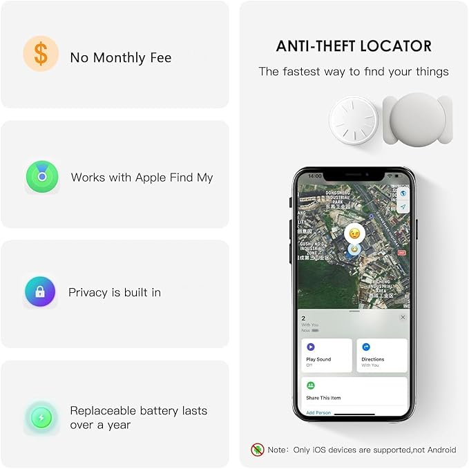 GPS Tracker for Vehicles,Real Time Car Tracker Work with Apple Find My(iOS Only),No Subscription Global Coverage Car Locator with Magnetic Case (White,1PCS)