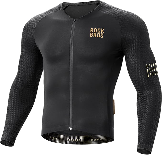 ROCKBROS Men's Cycling Jersey Long Sleeve Shirt Bike Jersey Men with Full Zipper Pocket Quick Dry
