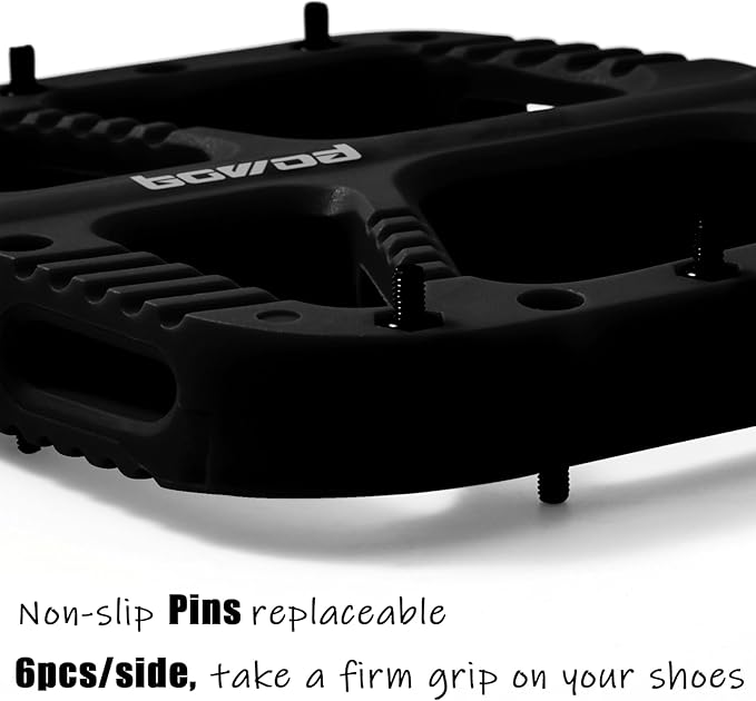 MTB Pedals Flat Mountain Bike Pedals Adult, Light and Wide Nylon Composite Bicycle Platform Pedal w Grippy Pins, 9/16" Cr-Mo Spindle 2 Bearings, Clipless Pedals for BMX Gravel Road E.Bike 9/16"