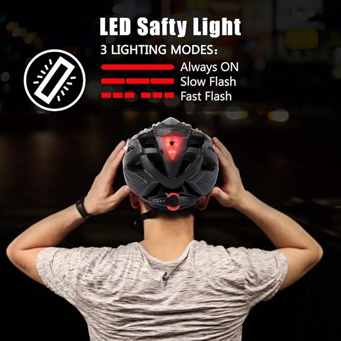 Bike Helmet, Basecamp Bicycle Helmet with Rear Light & Detachable Magnetic Goggles Lightweight Cycling Helmet Adjustable for Adult Men Women Mountain & Road (BC-069)
